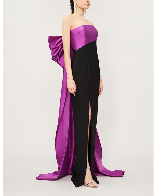 Rasario Purple Sleeveless Bow-embellished Crepe Dress