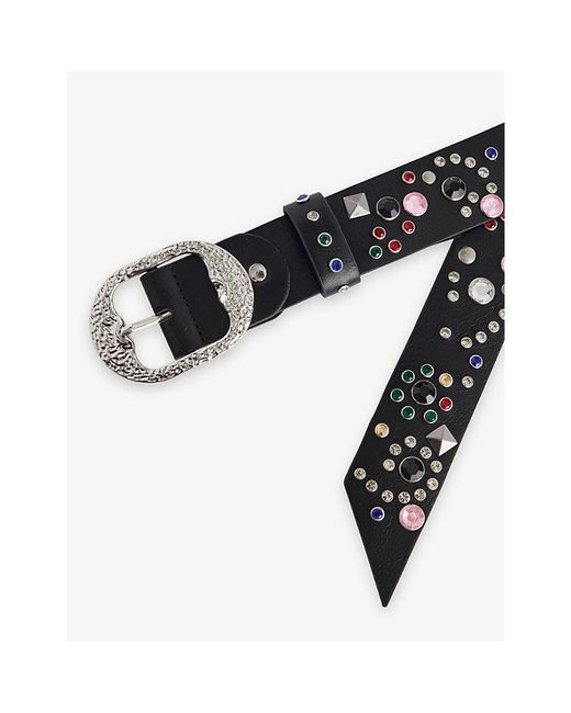 Jaded London Jewel-Embellished Faux-Leather Belt in Black | Lyst UK