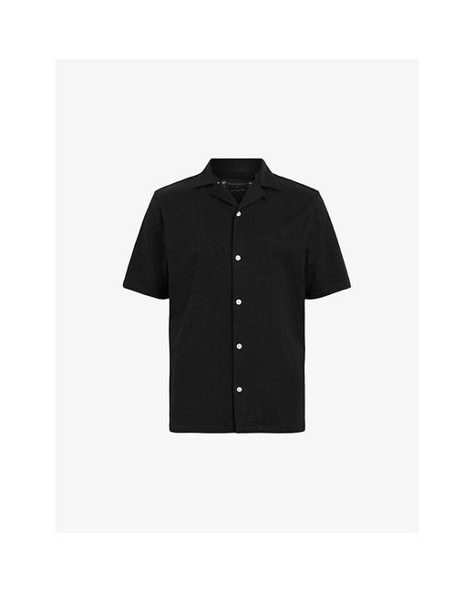 AllSaints Black Hudson Logo-embroidered Relaxed-fit Organic-cotton Shirt X for men