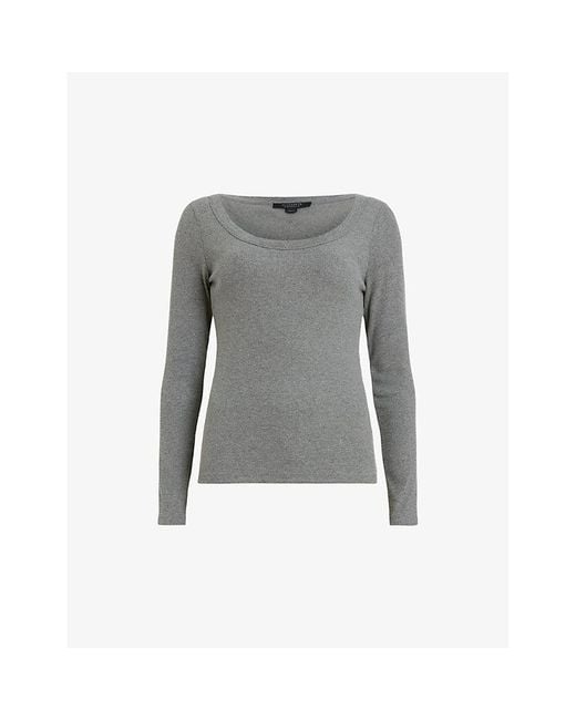 AllSaints Gray Rina Long-Sleeve Scoop-Neck Jersey T-Shirt