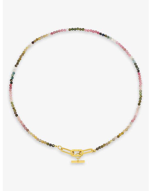 Rachel Jackson Natural Watermelon 22ct -plated Sterling-silver And Tourmaline T-bar Necklace