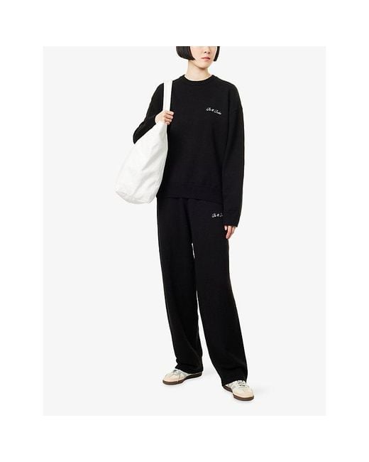 Ru & Rocka Black Oversized Brand-Embroidered Knitted Jogging Bottoms