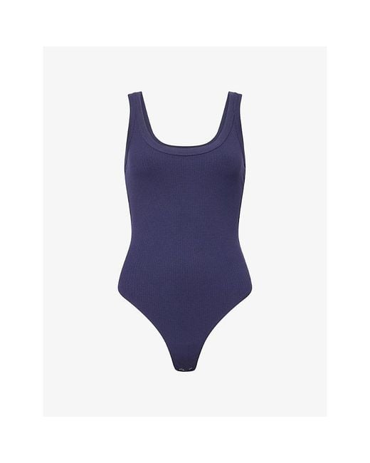 GOOD AMERICAN Blue Scoop-Neck Ribbed Stretch-Modal Bodysuit