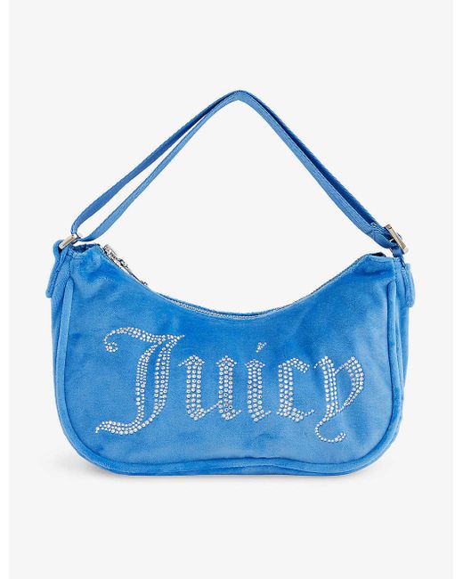 Juicy Couture Blue Crystal-embellished Velour Shoulder Bag