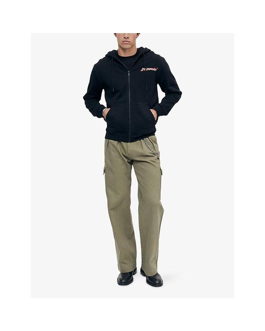 The Kooples Black Logo-Print Zip-Up Cotton Hoody for men