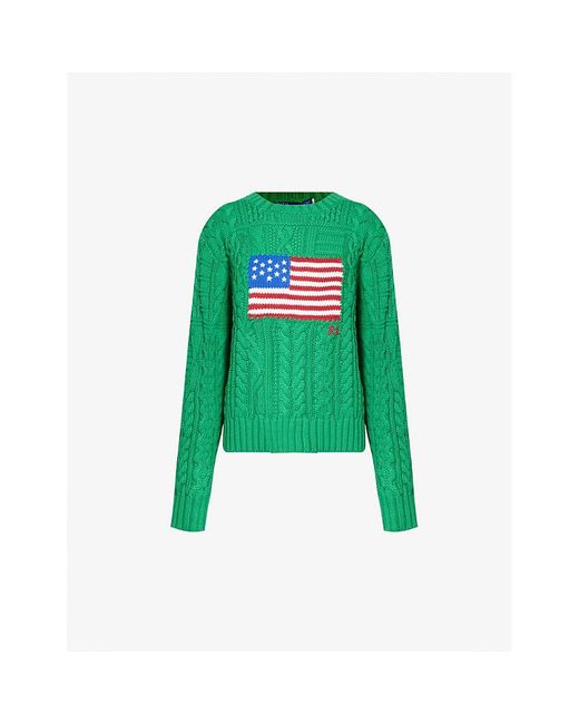 Polo Ralph Lauren Green Flag Round-neck Knitted Jumper