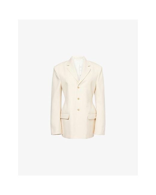 Carven Natural Notch-Lapel Single-Breasted Wool Blazer