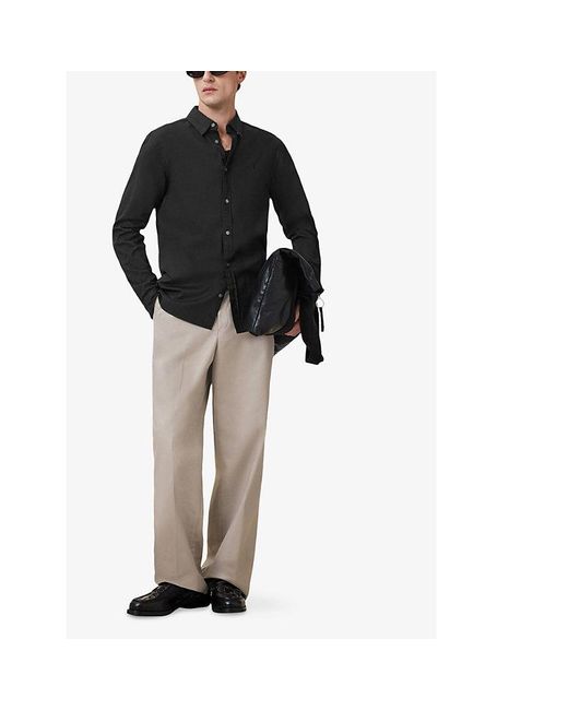 AllSaints Black Hawthorne Slim-Fit Stretch-Cotton Shirt for men