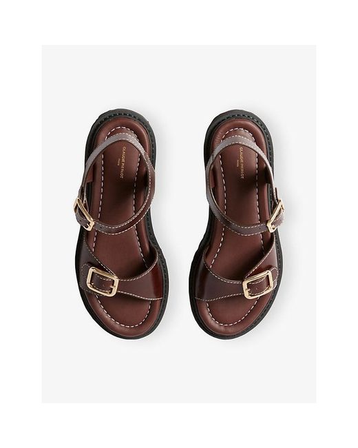Claudie Pierlot Brown Double-Buckle Flat Leather Sandals