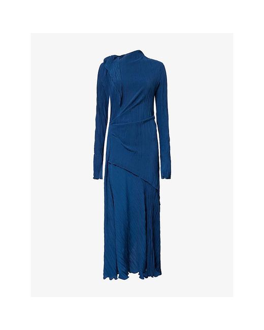 Victoria Beckham Blue Plisse Woven Midi Dress