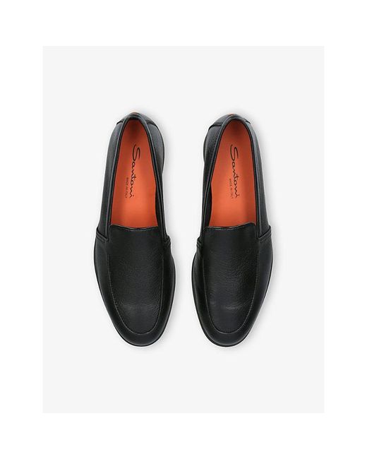 Santoni Black Malibu Leather Loafers for men
