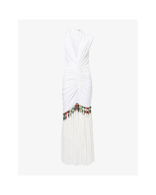 Christopher Esber White Tropique Droplet Wood-Embellished Jersey Gown