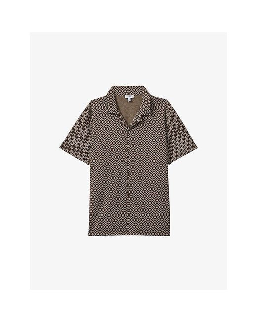 Reiss Brown Grove Jacquard-print Regular-fit Stretch-woven Shirt for men