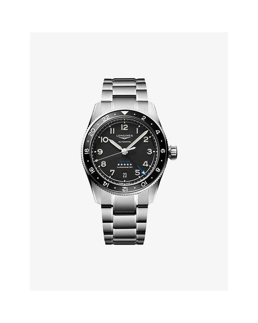 Longines Black L3.802.4.53.6 Spirit Zulu Time Ceramic Bezel Stainless-Steel Automatic Watch for men