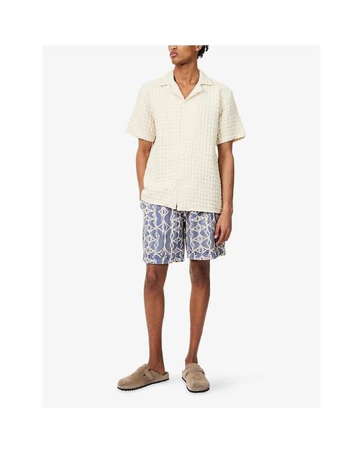 Oas Blue Nicola Slip-Pocket Cotton-Crochet Shorts for men