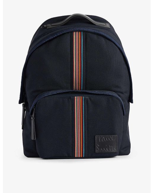 Paul Smith Blue Striped-panel Zipped Woven Backpack for men
