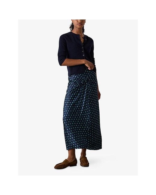 Whistles Blue Diamond Twist-Detail Woven Midi Skirt