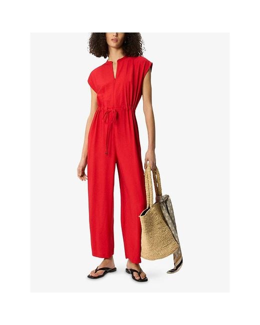 Whistles Red Sleeveless Drawstring-Waist Woven Jumpsuit
