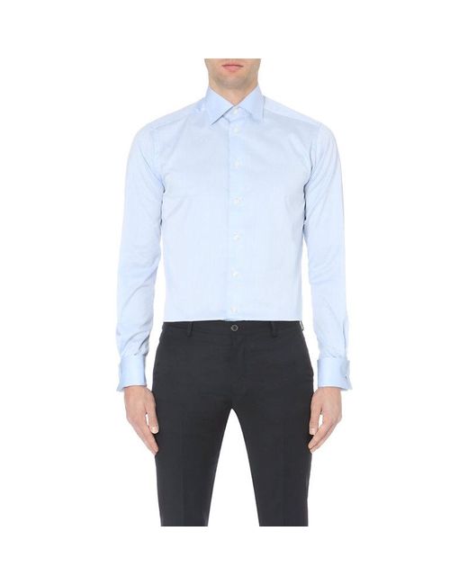 Eton of Sweden Blue Slim-Fit French-Cuff Cotton-Twill Shirt for men