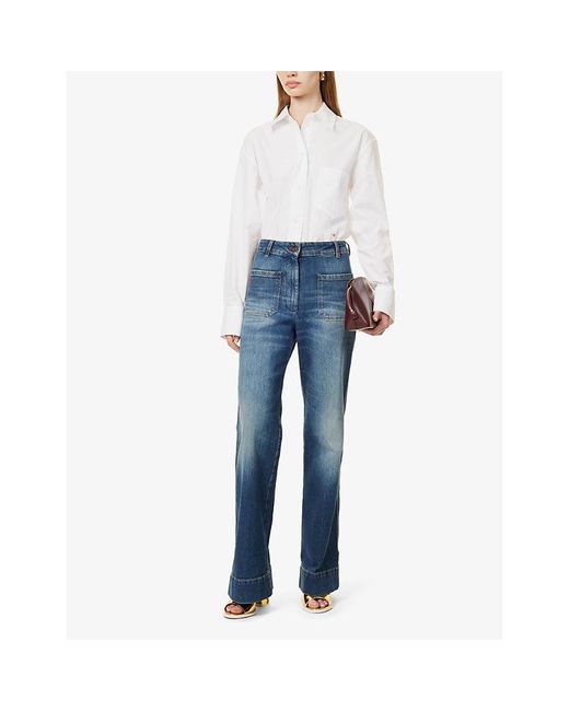 Victoria Beckham Blue Alina Stretch-denim Wide-leg High-rise Jeans