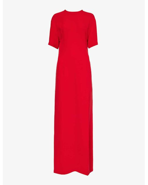 Valentino Garavani Red Round-neck Slim-fit Silk Maxi Dress