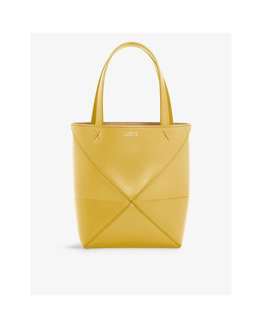Loewe Yellow Puzzle Fold Mini Leather Tote Bag