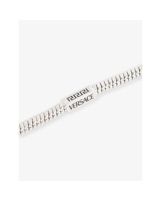 Versace White Engraved Logo-plaque Metal Bracelet for men