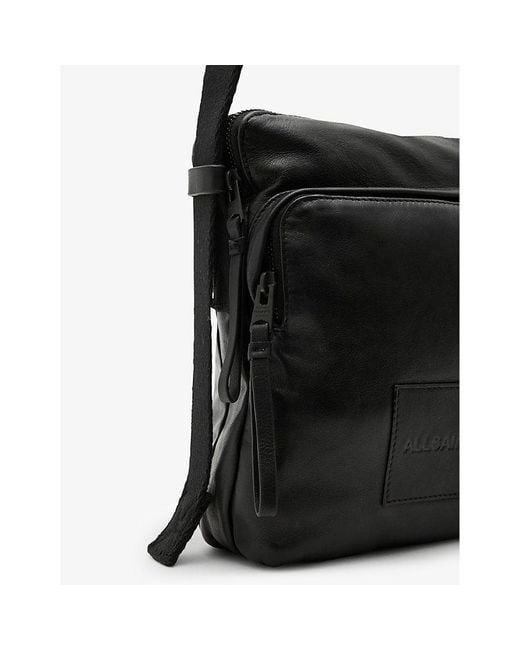 AllSaints Black Steppe Leather Messenger Bag for men