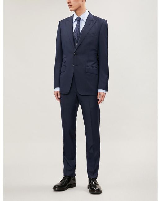 Tom Ford Blue Windsor-fit Wool Three Piece Suit for men