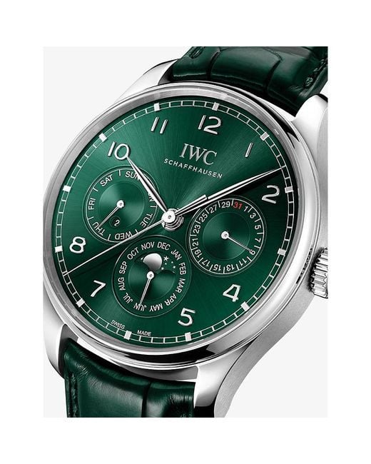 Iwc Green Iw344207 Portugieser Perpetual Calendar Stainless-steel And Leather Automatic Watch for men