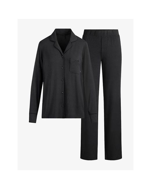 Skims Black Long-Sleeve Button-Up Modal-Jersey Sleep Set