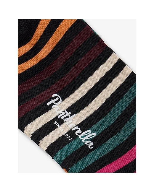 Pantherella Black Kilburn Stripe Pattern Cotton-Blend Socks for men