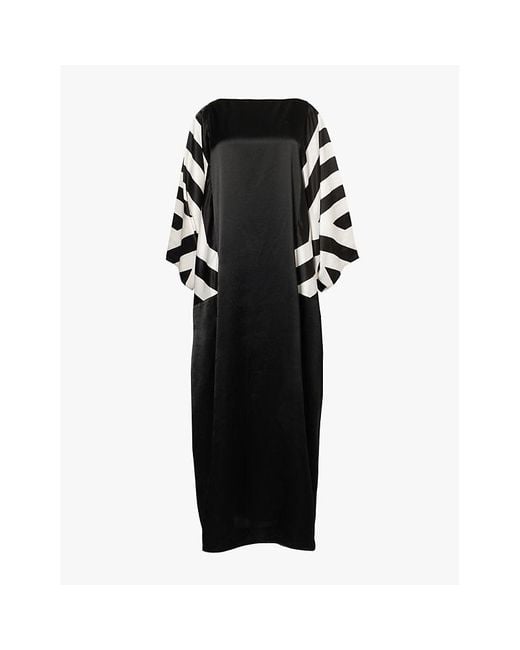 eem Black Geometric Long-Sleeve Satin Kaftan