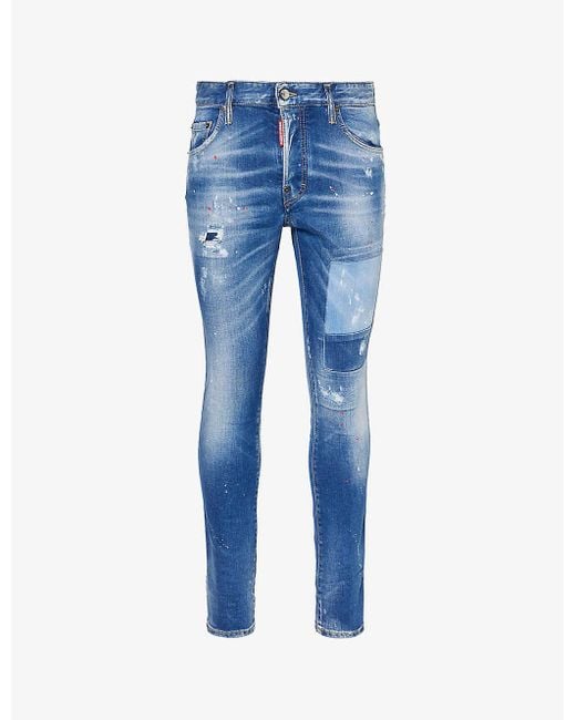 DSquared² Blue Skater Paint-splatter Regular-fit Slim-leg Stretch-denim Jeans for men