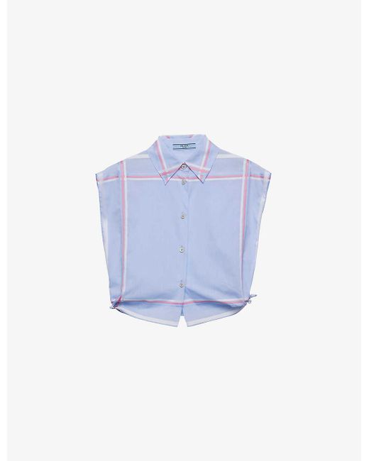 Prada Blue Check-pattern Cropped Cotton Shirt