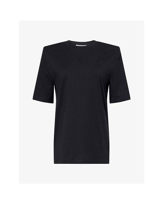 Frankie Shop Black Carrington Padded-Shoulder Cotton-Jersey T-Shirt