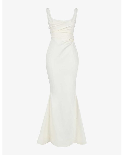House Of Cb White Emilie Cowl-neckline Satin Bridal Gown
