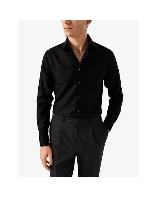 Eton of Sweden Black Cutaway-Collar Single-Cuff Slim-Fit Cotton-Twill Shirt for men