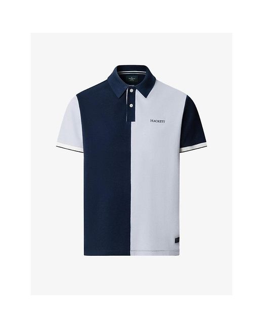 Hackett Blue Heritage Number-Embroidered Short-Sleeve Cotton Polo for men