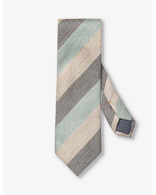 Eton of Sweden Gray Striped Silk And Linen Tie for men