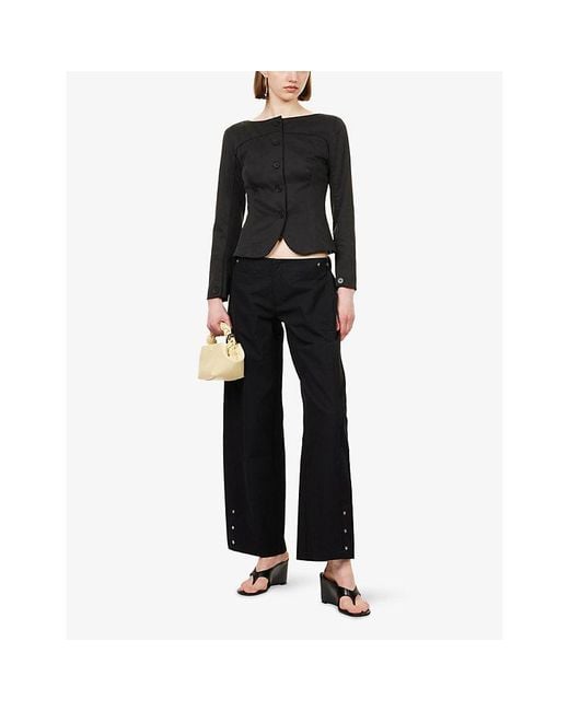 Peachy Den Black Bardot Boat-Neck Woven Top