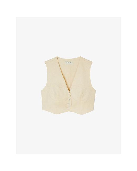 Sandro Natural Corset-style Cropped Stretch Linen-blend Waistcoat