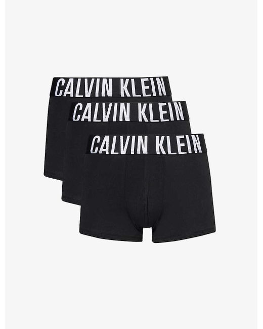 Calvin Klein Black Logo-waistband Pack Of Three Stretch-cotton Trunks for men