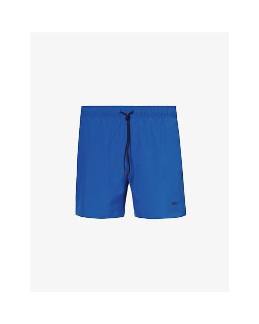 Boss Blue Logo-embellished Regular-fit Recycled-polyester Swim Shorts for men