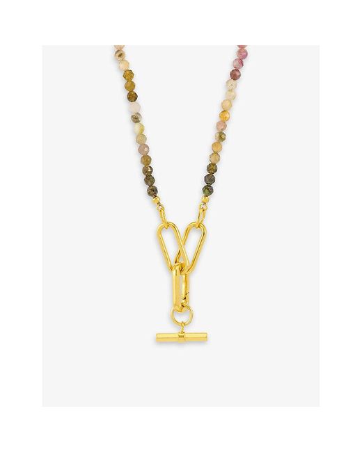 Rachel Jackson Natural Watermelon 22ct -plated Sterling-silver And Tourmaline T-bar Necklace