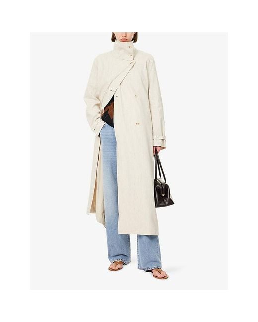 Samsøe & Samsøe Natural Sabianca Double-Breasted Linen And Cotton-Blend Trench Coat