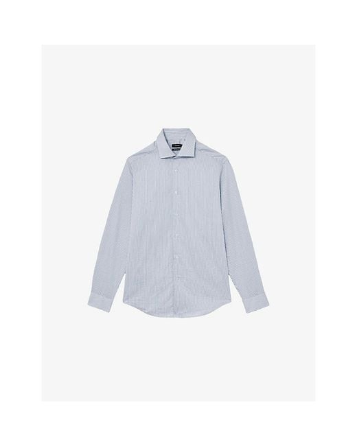 Reiss Blue Remote Slim-Fit Cotton-Sateen Shirt for men