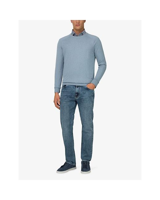 Boggi Blue Crewneck Cotton, Silk And Cashmere Jumper for men