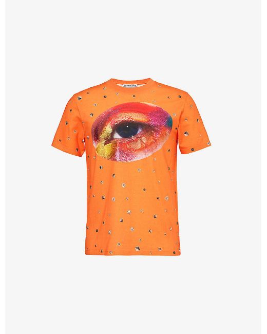 Acne Orange Graphic-print Cotton-jersey T-shirt for men