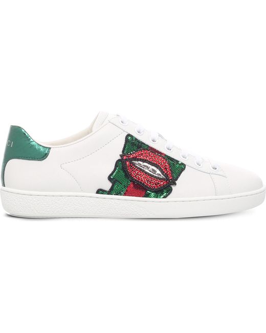 Gucci Multicolor New Ace Lips-embellished Leather Trainers